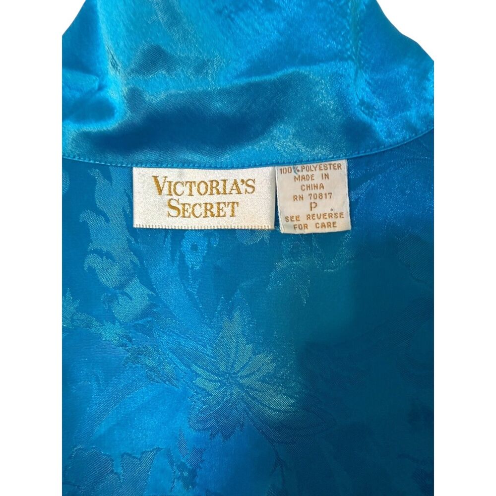 Vintage Victorias Secret Gold Label Top Size XS P Teal Blue Satin Floral Jacquar - Picture 15 of 15